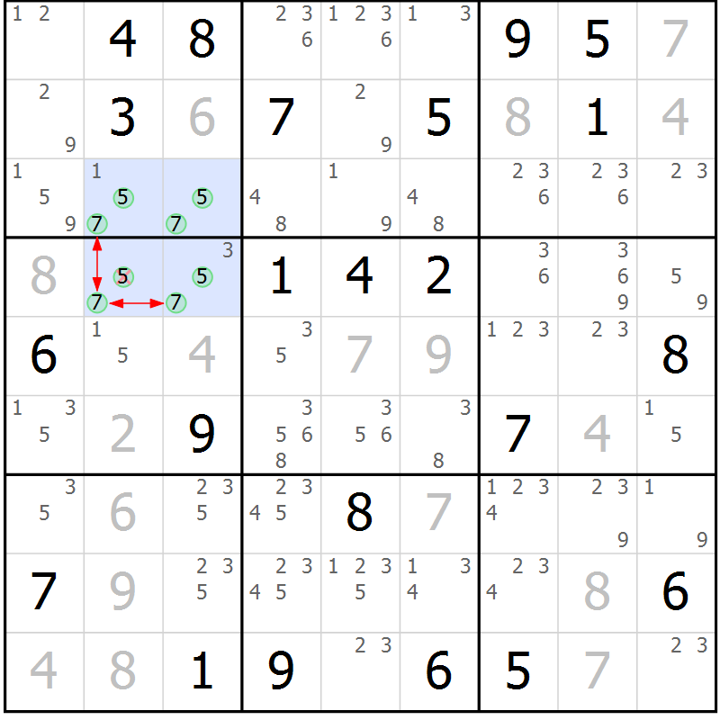 Position des candidats pour la solution de la Gr 19 page 22 du magazine de sudoku Maestro n° 097