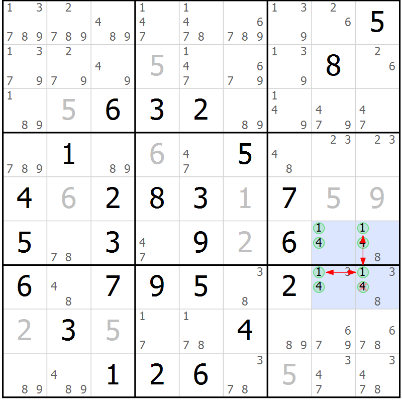 Position des candidats pour la solution de la Gr 2 page 5 du magazine de sudoku Maestro n° 097