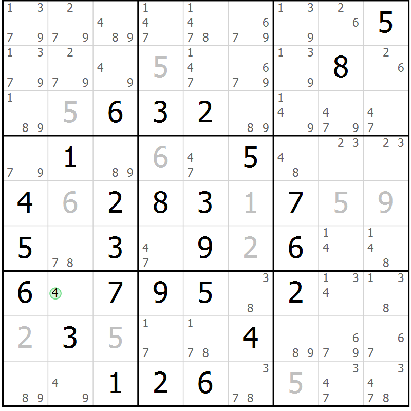 Position des candidats pour la solution de la Gr 2 page 5 du magazine de sudoku Maestro n° 097