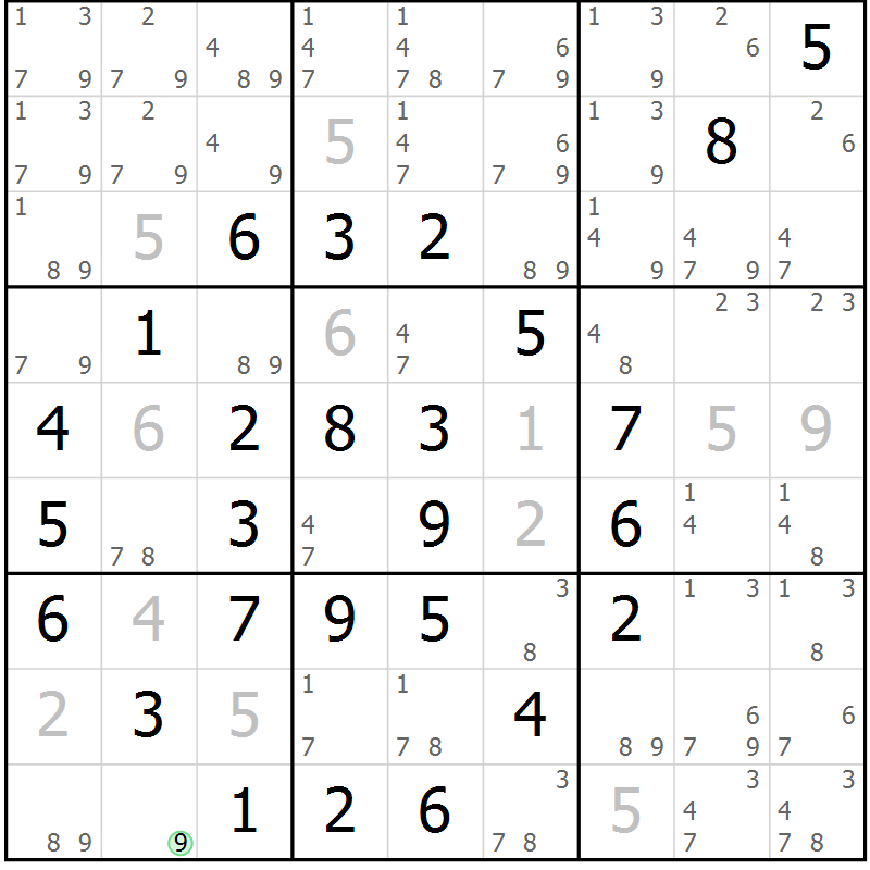 Position des candidats pour la solution de la Gr 2 page 5 du magazine de sudoku Maestro n° 097