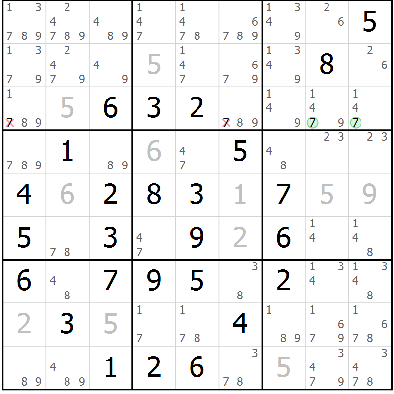Position des candidats pour la solution de la Gr 2 page 5 du magazine de sudoku Maestro n° 097