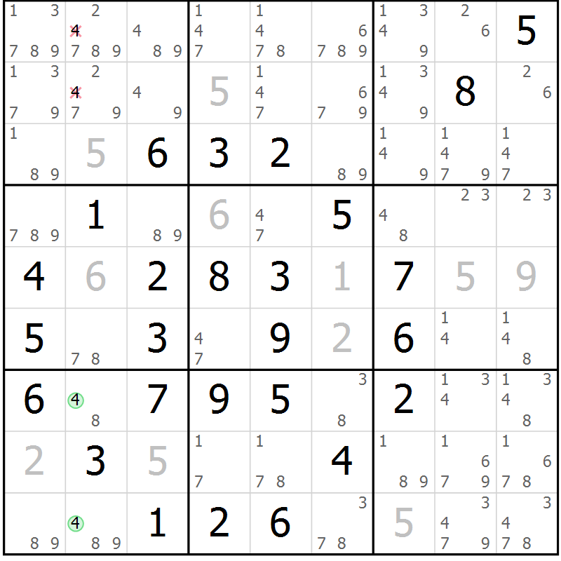 Position des candidats pour la solution de la Gr 2 page 5 du magazine de sudoku Maestro n° 097