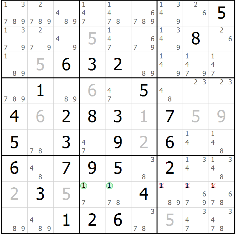 Position des candidats pour la solution de la Gr 2 page 5 du magazine de sudoku Maestro n° 097