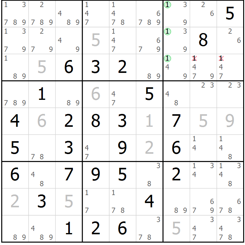Position des candidats pour la solution de la Gr 2 page 5 du magazine de sudoku Maestro n° 097