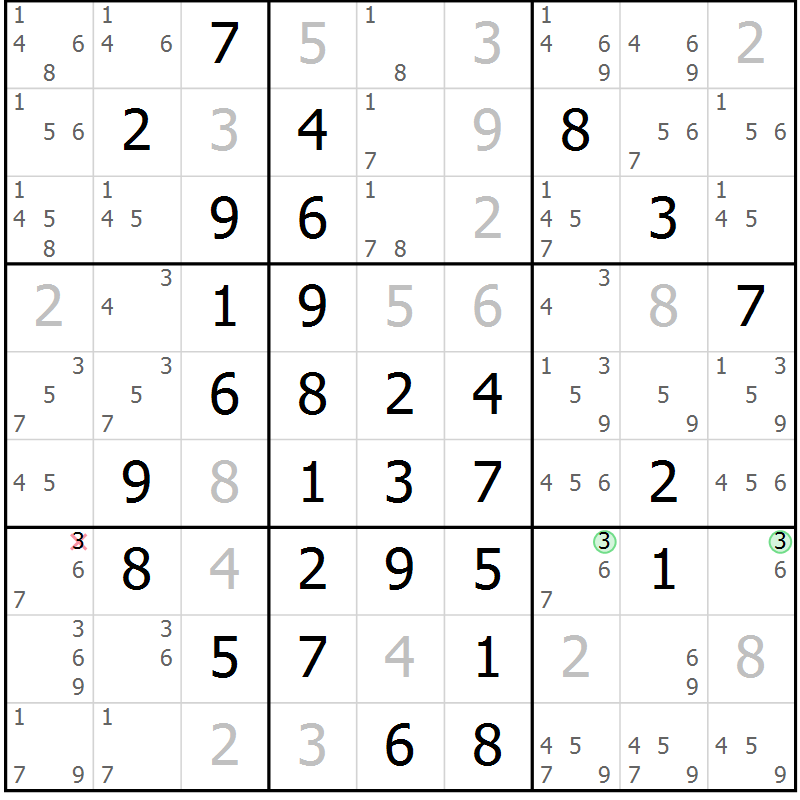 Position des candidats pour la solution de la Gr 20 page 23 du magazine de sudoku Maestro n° 097