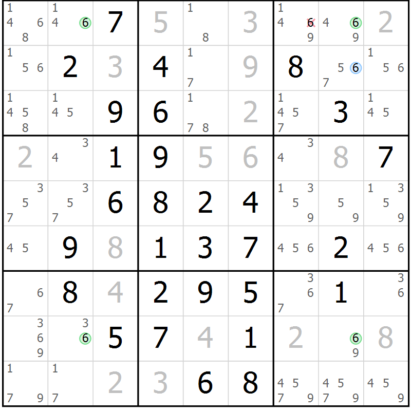 Position des candidats pour la solution de la Gr 20 page 23 du magazine de sudoku Maestro n° 097