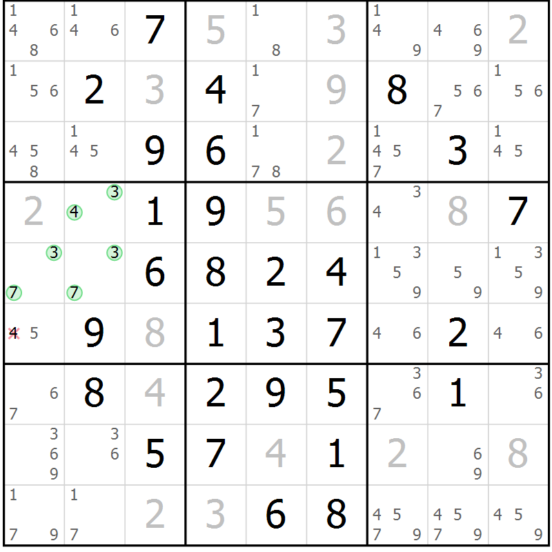 Position des candidats pour la solution de la Gr 20 page 23 du magazine de sudoku Maestro n° 097
