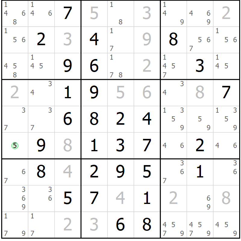 Position des candidats pour la solution de la Gr 20 page 23 du magazine de sudoku Maestro n° 097