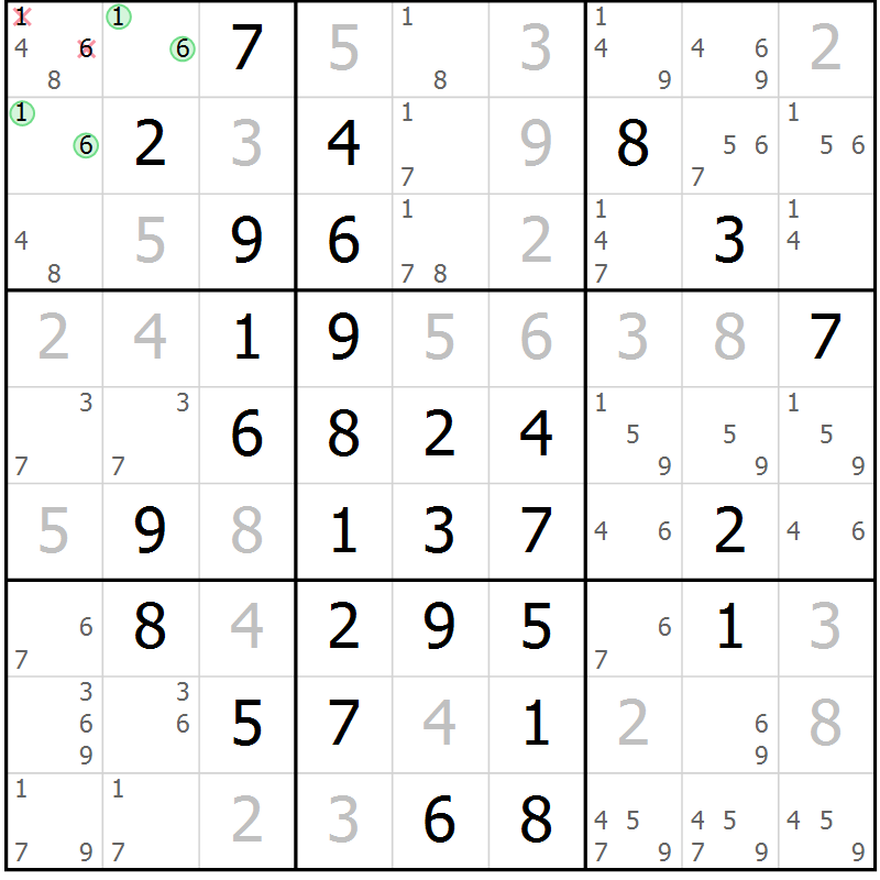 Position des candidats pour la solution de la Gr 20 page 23 du magazine de sudoku Maestro n° 097