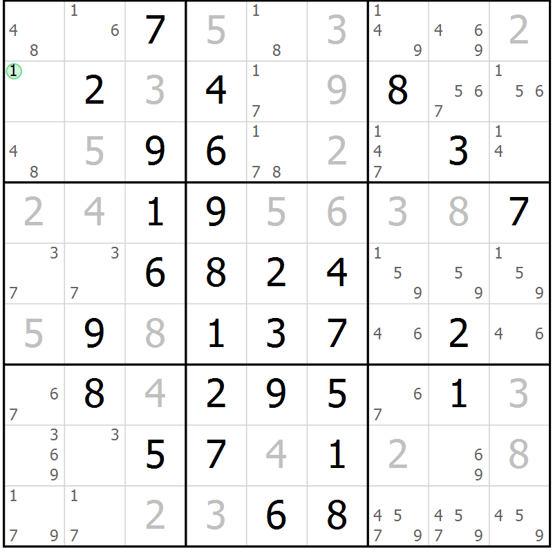 Position des candidats pour la solution de la Gr 20 page 23 du magazine de sudoku Maestro n° 097