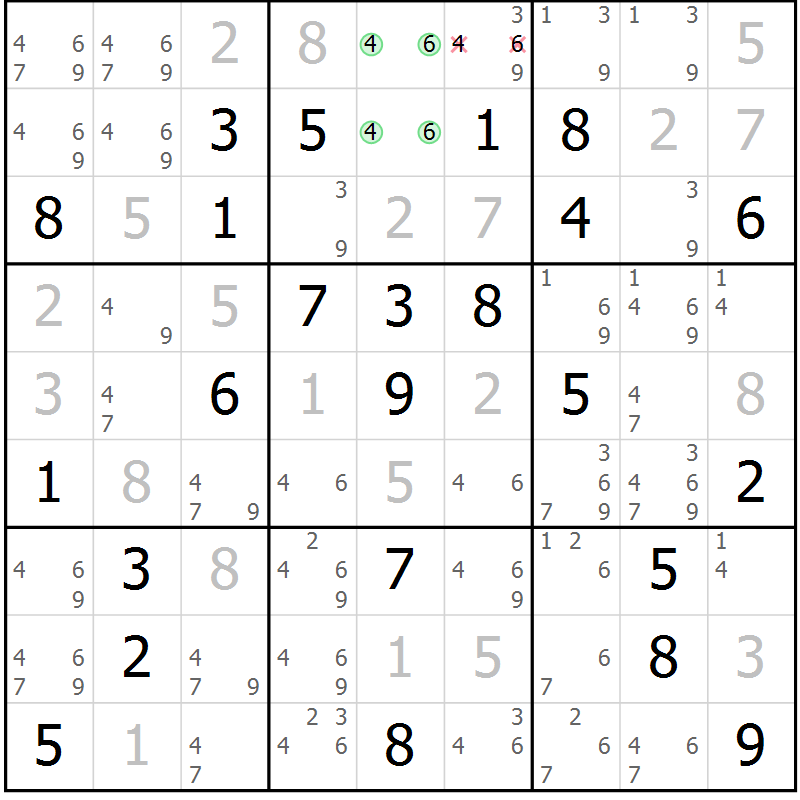 Position des candidats pour la solution de la Gr 21 page 24 du magazine de sudoku Maestro n° 097
