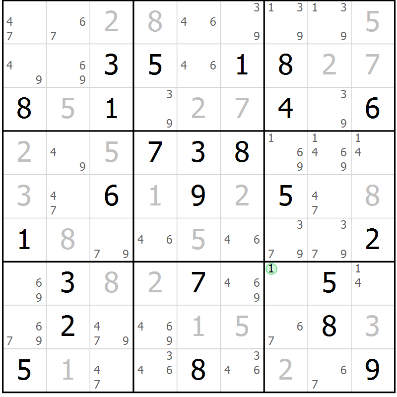 Position des candidats pour la solution de la Gr 21 page 24 du magazine de sudoku Maestro n° 097