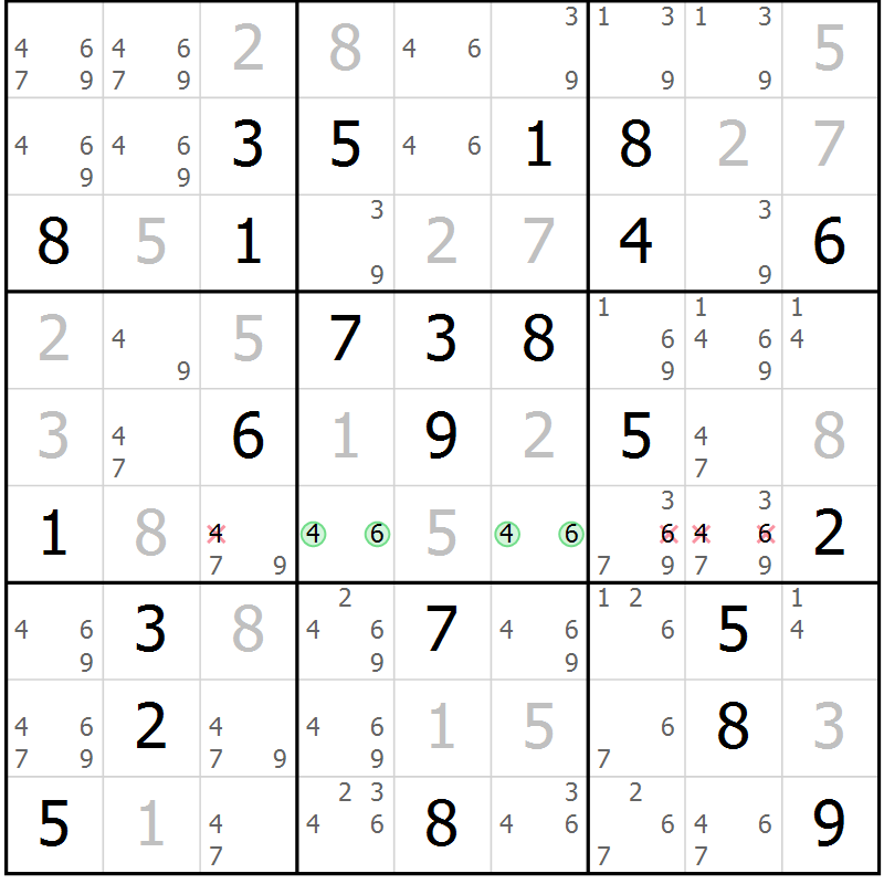 Position des candidats pour la solution de la Gr 21 page 24 du magazine de sudoku Maestro n° 097