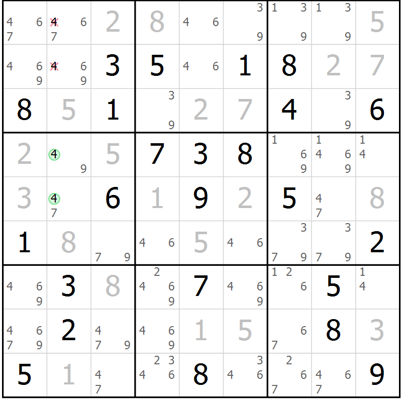 Position des candidats pour la solution de la Gr 21 page 24 du magazine de sudoku Maestro n° 097