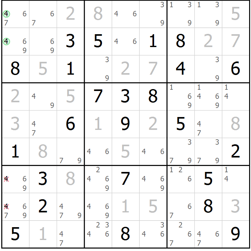 Position des candidats pour la solution de la Gr 21 page 24 du magazine de sudoku Maestro n° 097
