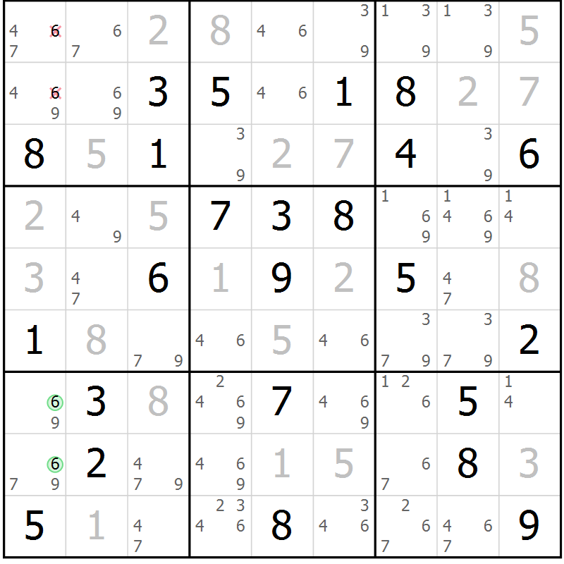 Position des candidats pour la solution de la Gr 21 page 24 du magazine de sudoku Maestro n° 097