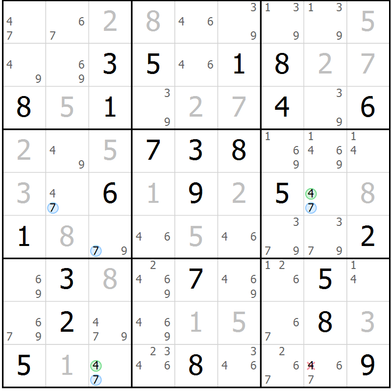 Position des candidats pour la solution de la Gr 21 page 24 du magazine de sudoku Maestro n° 097