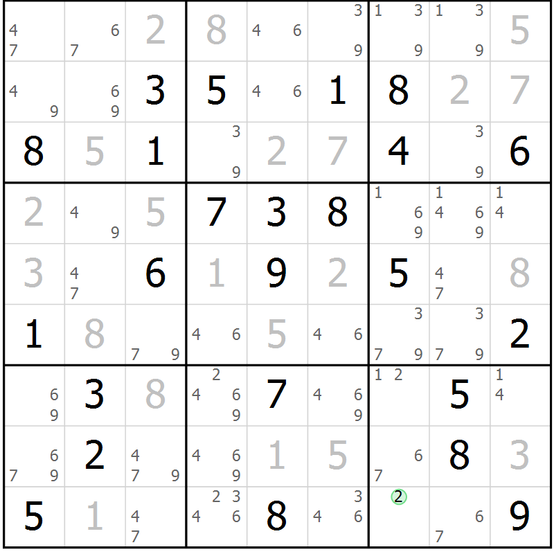 Position des candidats pour la solution de la Gr 21 page 24 du magazine de sudoku Maestro n° 097
