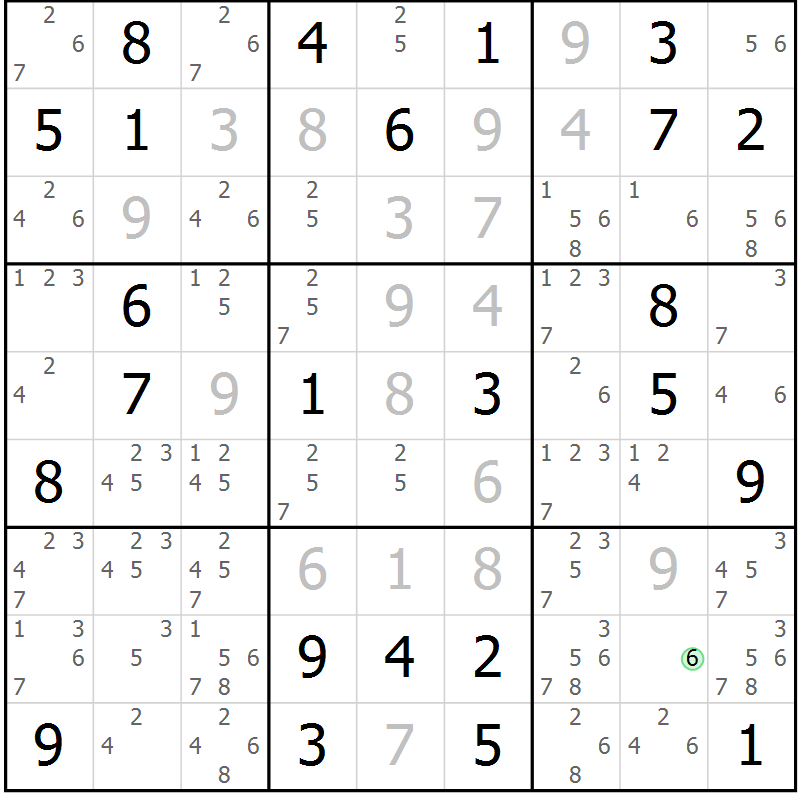 Position des candidats pour la solution de la Gr 22 page 25 du magazine de sudoku Maestro n° 097