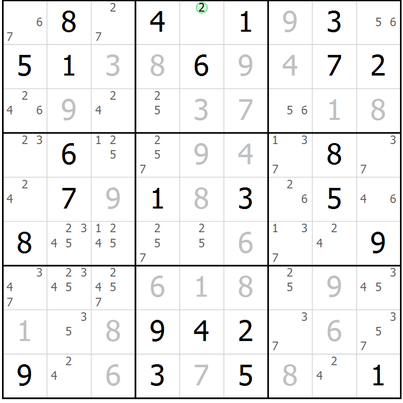 Position des candidats pour la solution de la Gr 22 page 25 du magazine de sudoku Maestro n° 097