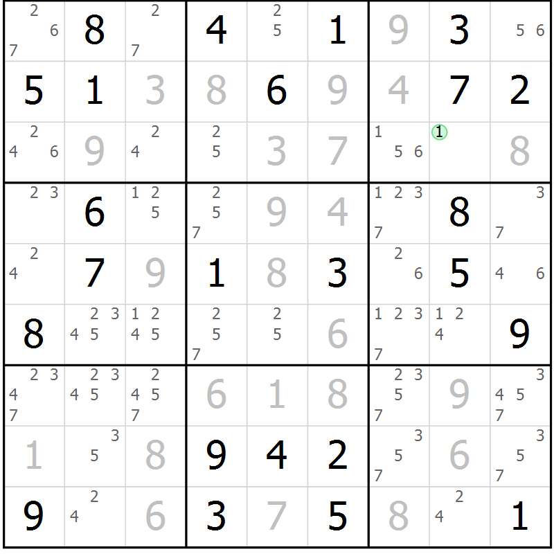 Position des candidats pour la solution de la Gr 22 page 25 du magazine de sudoku Maestro n° 097