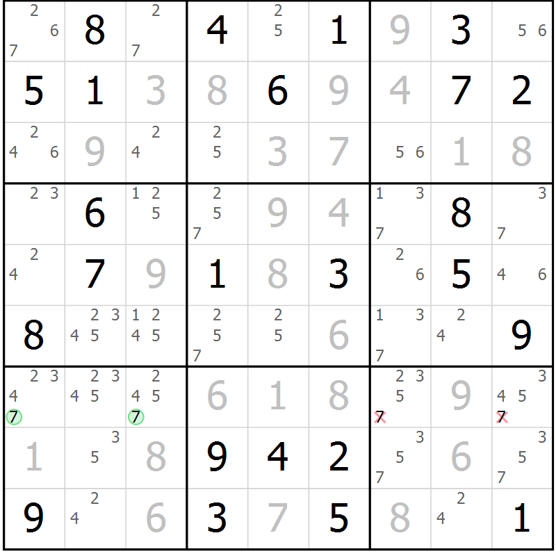 Position des candidats pour la solution de la Gr 22 page 25 du magazine de sudoku Maestro n° 097