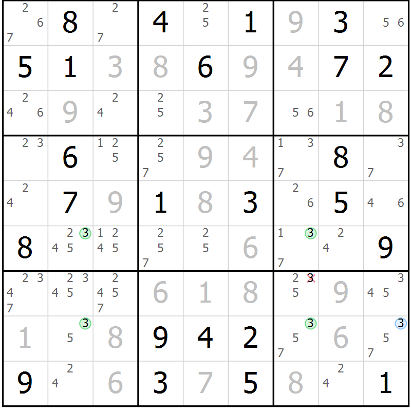 Position des candidats pour la solution de la Gr 22 page 25 du magazine de sudoku Maestro n° 097
