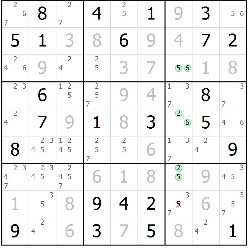Position des candidats pour la solution de la Gr 22 page 25 du magazine de sudoku Maestro n° 097