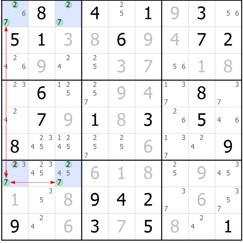 Position des candidats pour la solution de la Gr 22 page 25 du magazine de sudoku Maestro n° 097