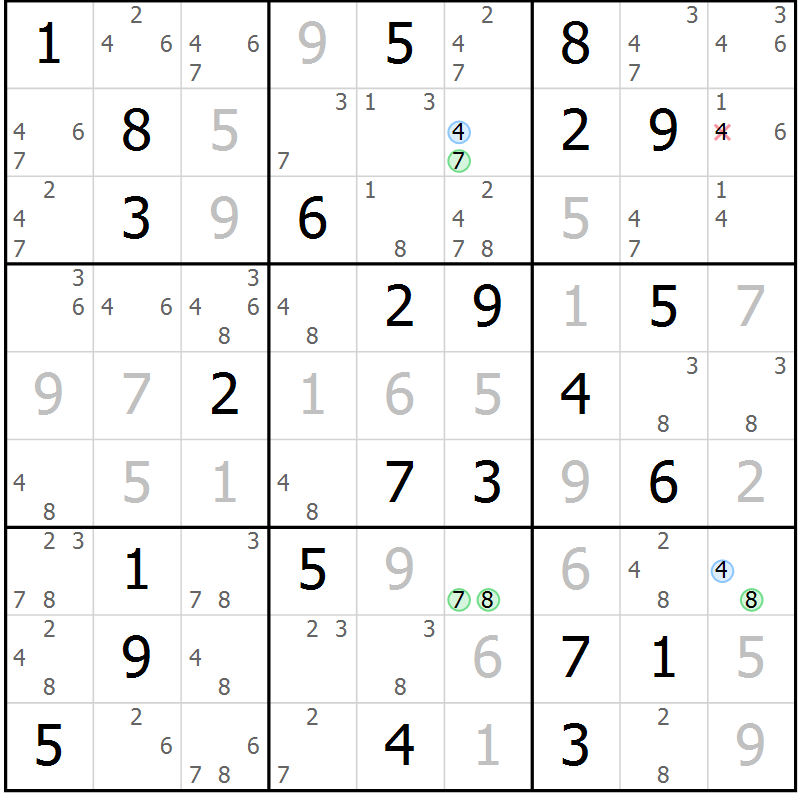 Position des candidats pour la solution de la Gr 23 page 26 du magazine de sudoku Maestro n° 097