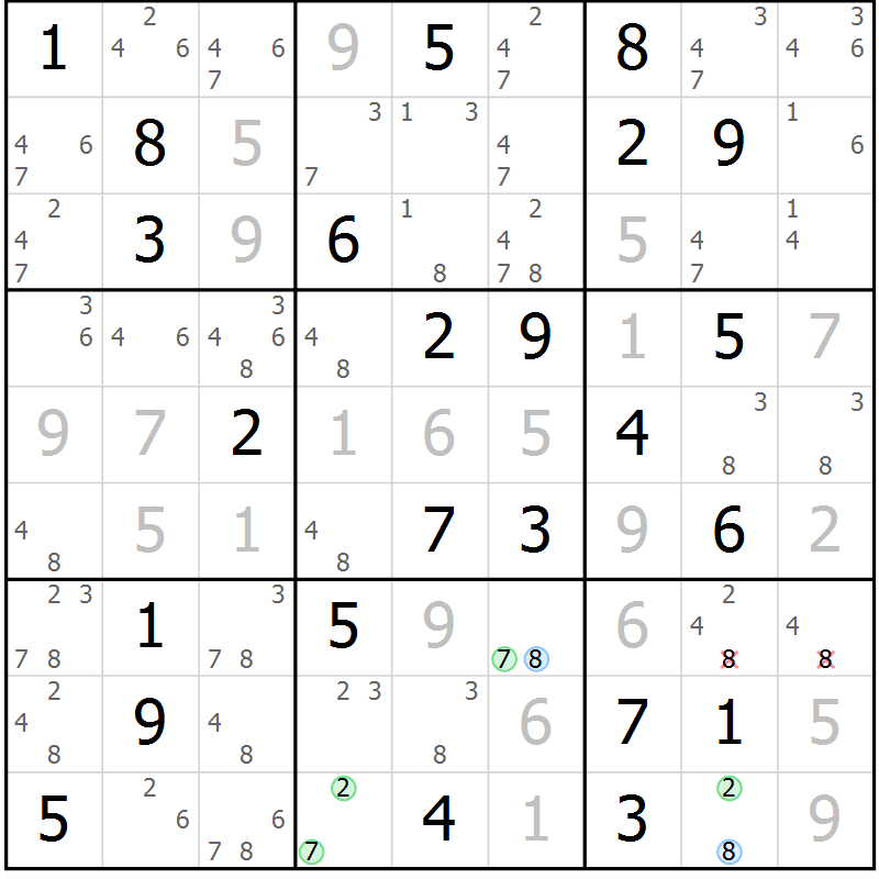 Position des candidats pour la solution de la Gr 23 page 26 du magazine de sudoku Maestro n° 097