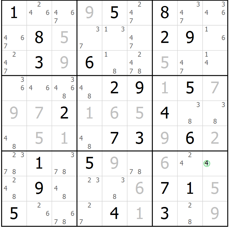 Position des candidats pour la solution de la Gr 23 page 26 du magazine de sudoku Maestro n° 097