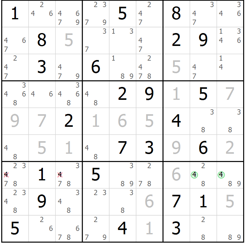 Position des candidats pour la solution de la Gr 23 page 26 du magazine de sudoku Maestro n° 097