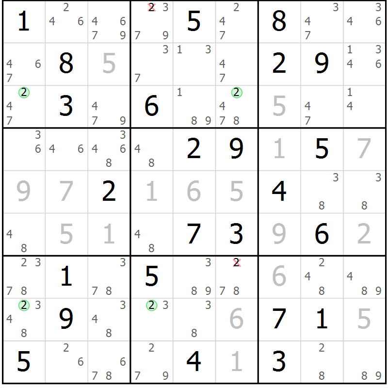 Position des candidats pour la solution de la Gr 23 page 26 du magazine de sudoku Maestro n° 097