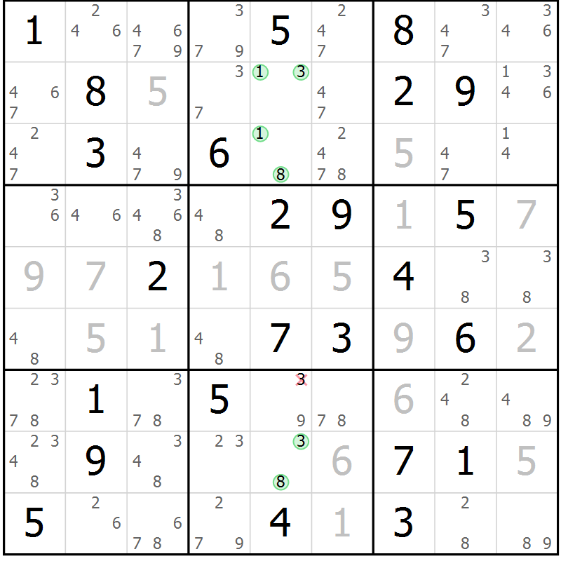 Position des candidats pour la solution de la Gr 23 page 26 du magazine de sudoku Maestro n° 097