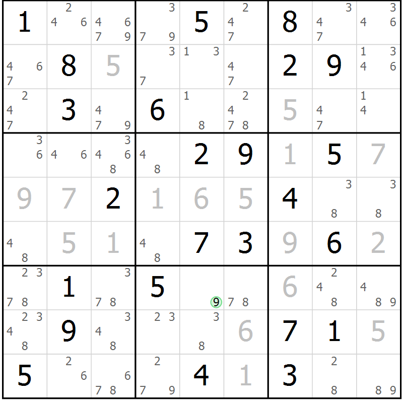 Position des candidats pour la solution de la Gr 23 page 26 du magazine de sudoku Maestro n° 097