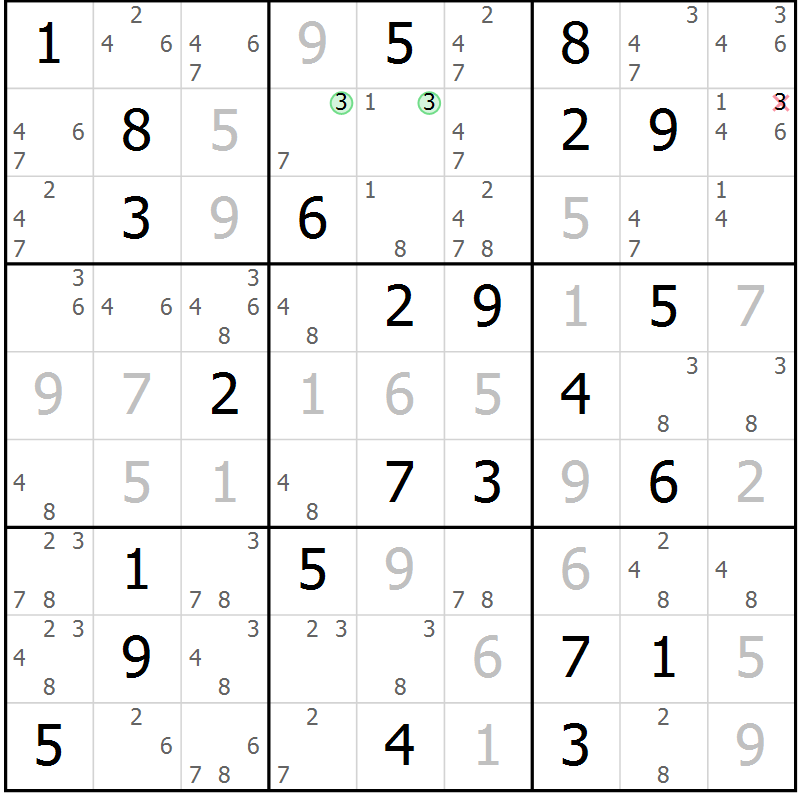 Position des candidats pour la solution de la Gr 23 page 26 du magazine de sudoku Maestro n° 097