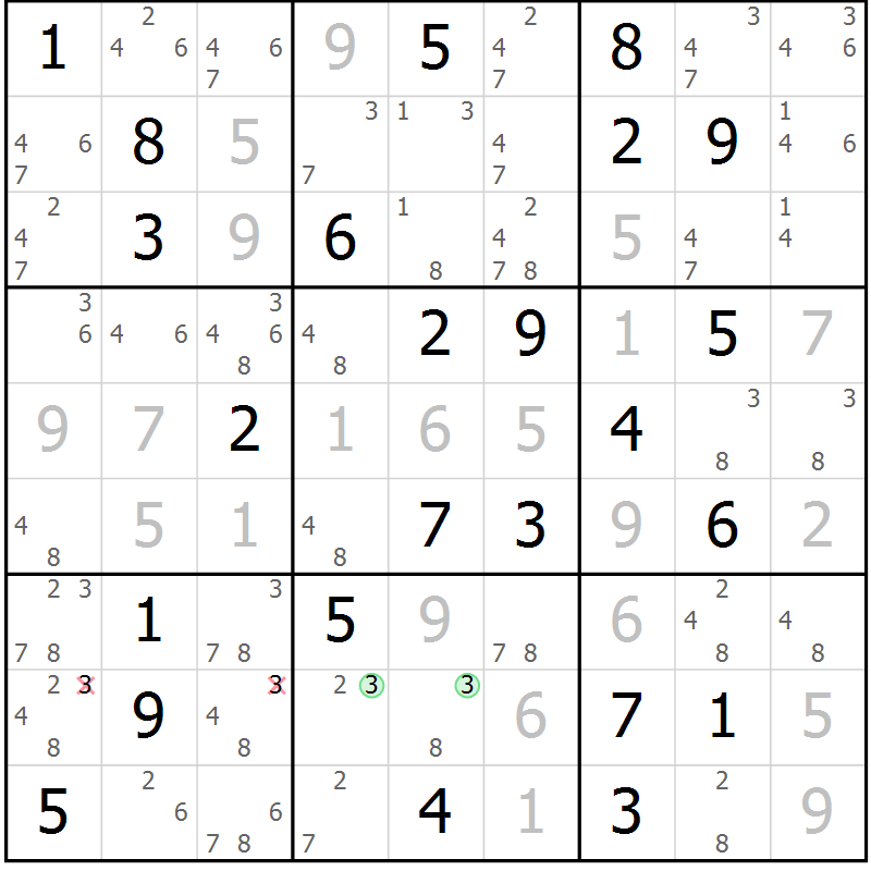 Position des candidats pour la solution de la Gr 23 page 26 du magazine de sudoku Maestro n° 097