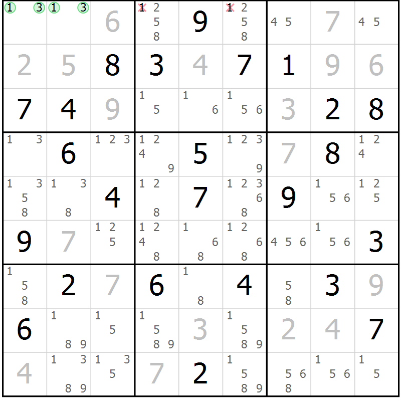 Position des candidats pour la solution de la Gr 24 page 27 du magazine de sudoku Maestro n° 097