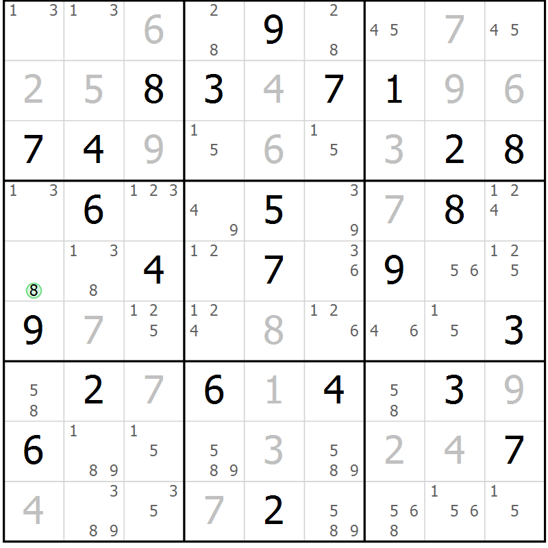 Position des candidats pour la solution de la Gr 24 page 27 du magazine de sudoku Maestro n° 097