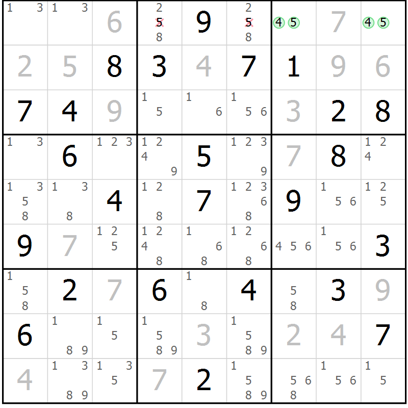Position des candidats pour la solution de la Gr 24 page 27 du magazine de sudoku Maestro n° 097