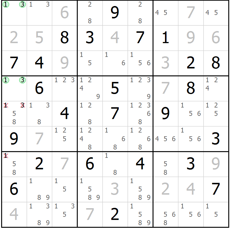 Position des candidats pour la solution de la Gr 24 page 27 du magazine de sudoku Maestro n° 097