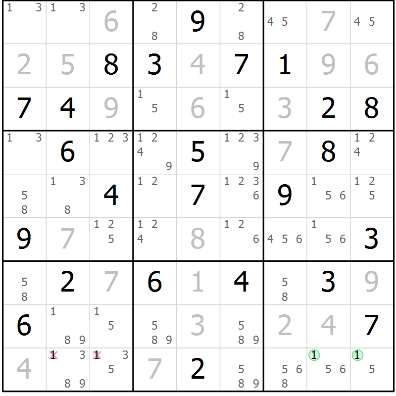 Position des candidats pour la solution de la Gr 24 page 27 du magazine de sudoku Maestro n° 097