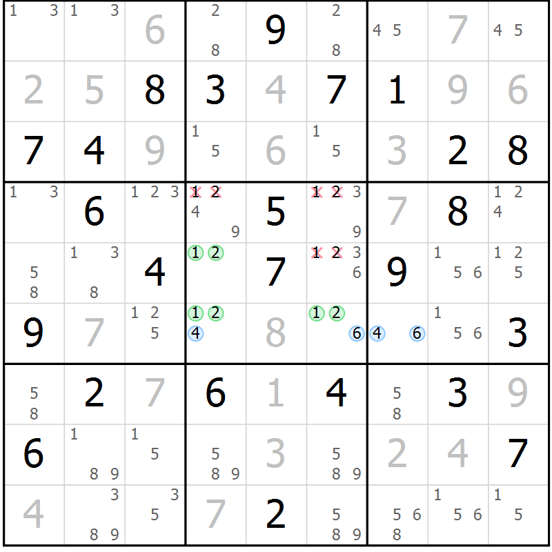 Position des candidats pour la solution de la Gr 24 page 27 du magazine de sudoku Maestro n° 097