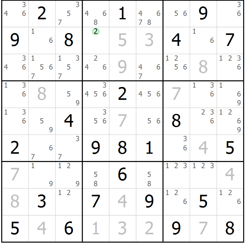 Position des candidats pour la solution de la Gr 25 page 28 du magazine de sudoku Maestro n° 097