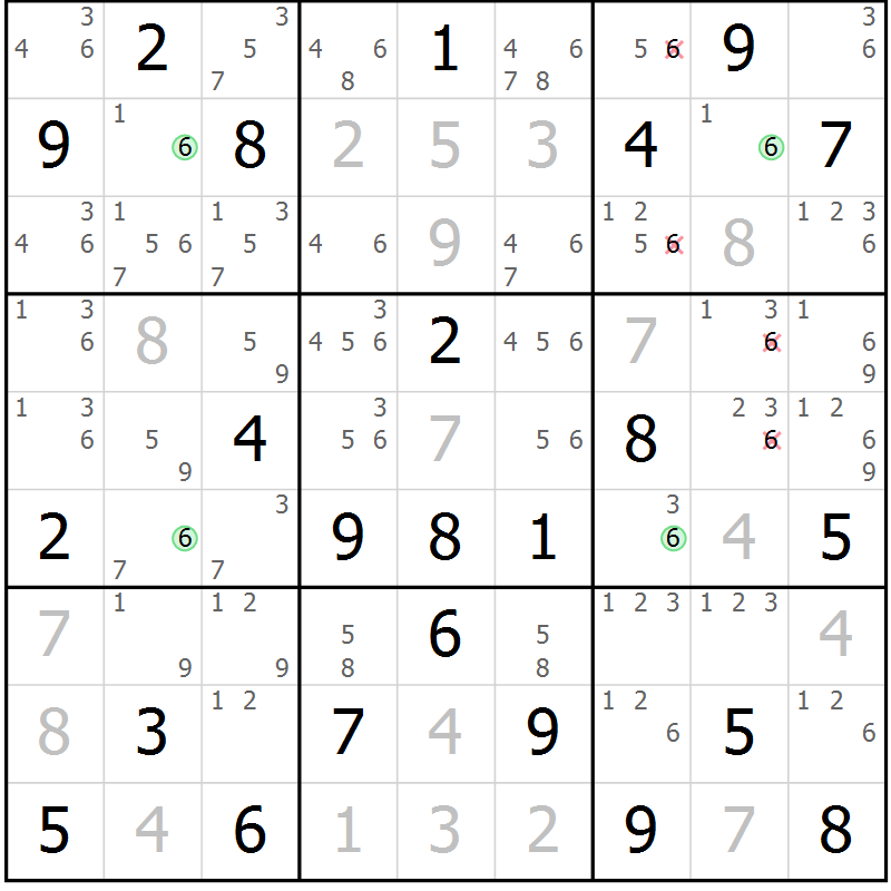 Position des candidats pour la solution de la Gr 25 page 28 du magazine de sudoku Maestro n° 097