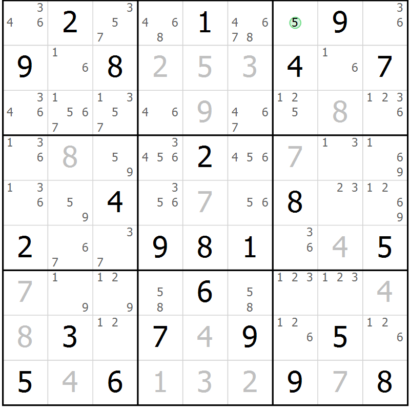Position des candidats pour la solution de la Gr 25 page 28 du magazine de sudoku Maestro n° 097