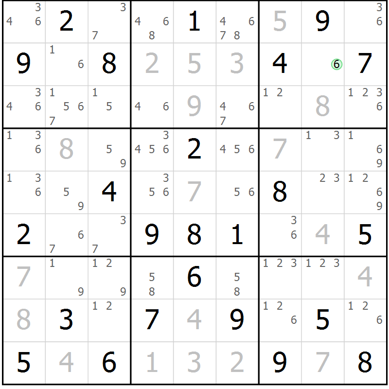 Position des candidats pour la solution de la Gr 25 page 28 du magazine de sudoku Maestro n° 097
