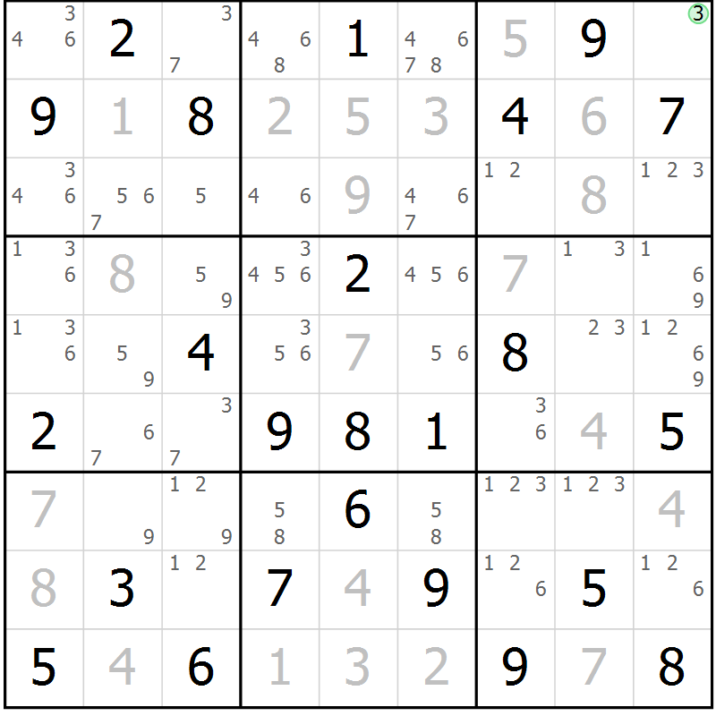 Position des candidats pour la solution de la Gr 25 page 28 du magazine de sudoku Maestro n° 097