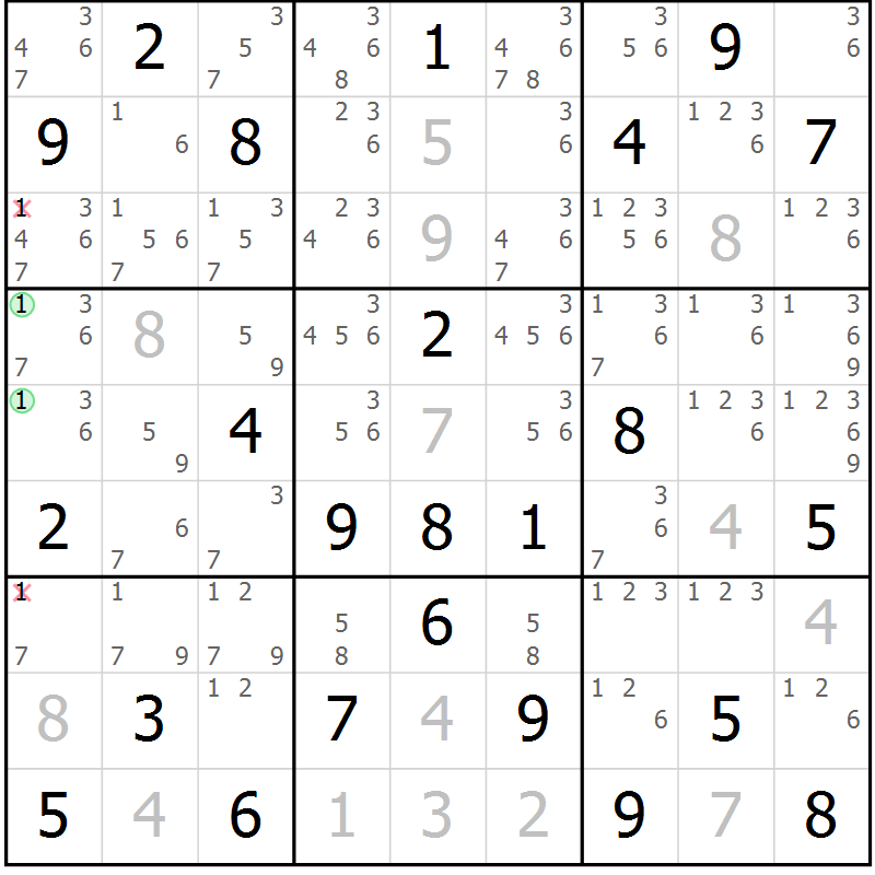 Position des candidats pour la solution de la Gr 25 page 28 du magazine de sudoku Maestro n° 097